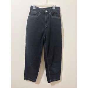 H&M Divided Seven Cities Black Contrast Stitch High Rise Tapered Jeans Womens 25